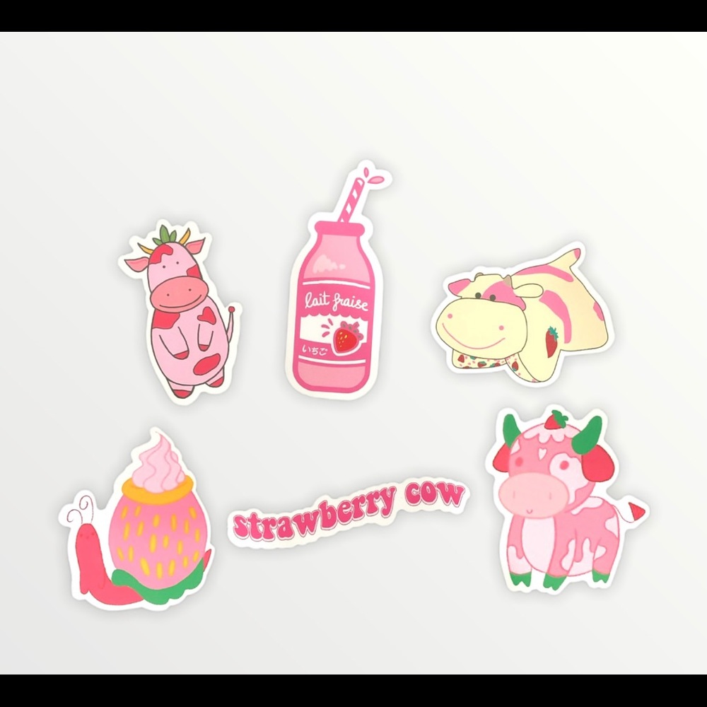 Pink Strawberry Cow Stickers 6ct